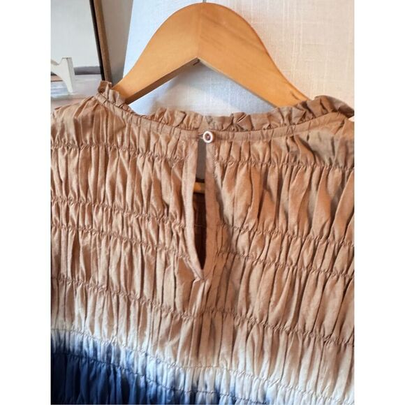 Apiece Apart Aldea Smocked Mini Dress Dipped Shibori Organic Cotton Size Medium - Picture 6 of 12